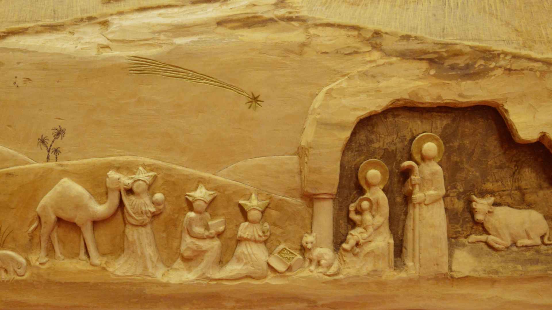 An engraving of the nativity scene